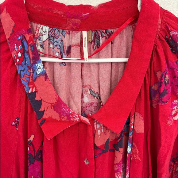 Free People Meadow Lark Red Floral Button Down Shirt - Picture 7 of 7
